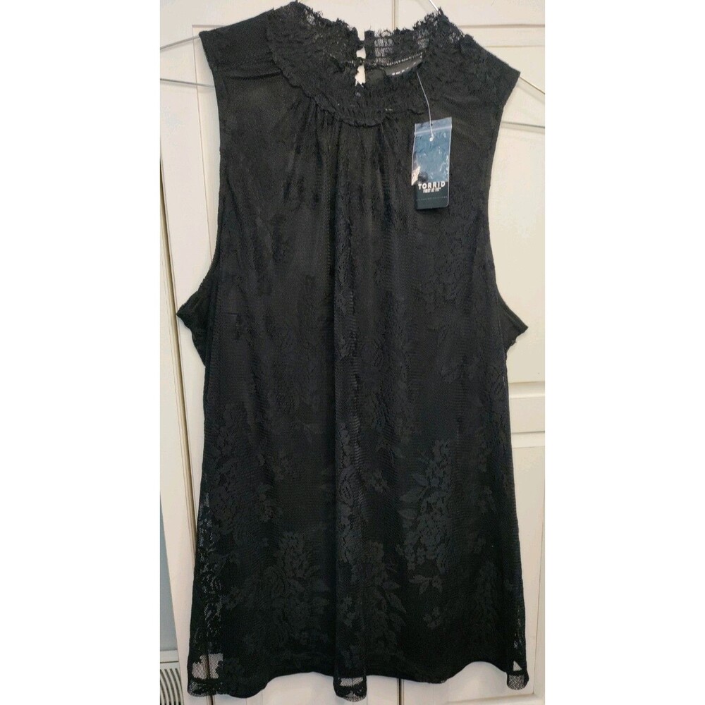 Torrid Lace Tank Cami Size 1 Mock Neck Black Floral Sleeveless Stretch NWT